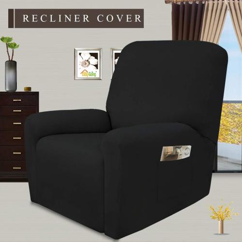 Easy-Going  Microfiber Stretch Recliner Slipcover – Spandex Soft Fitted Sofa Couch Cover, Washable Furniture Protector with Elastic Bottom for Kids, Pet(Recliner, Black)