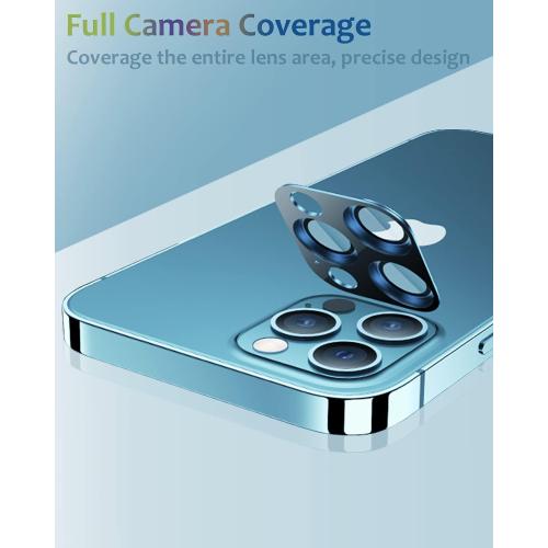 [2 Pack] Tamoria Compatible for iPhone 12 Pro Max Camera Lens Protector Metal Plus Tempered Glass Camera Cover Oneness Design, Support LIDAR Scanner, Explosion-Proof Accessories Blue