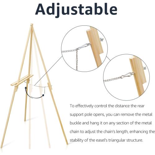 NianFeng Wooden Easel Stand for Sign, Easel Display Stand Floor for Wedding Sign with Adjustable Tray, 63-Inch, Tripod A-Frame Poster Light Duty, Welcome, Art Show & Baby Shower (Natural)