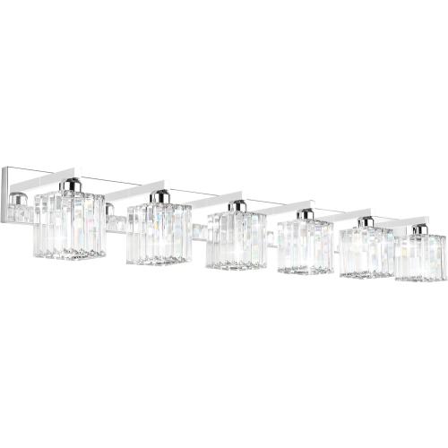 Aipsun Bathroom Vanity Light Fixtures 6 Light Chrome Vanity Light for Bathroom Crystal Vanity Lighting Fixtures (Exclude Bulb)