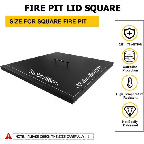 Fire Pit Cover Lid 34 x 34 Square Drop-in Outdoor Fireplace Cover Lid Multiple Sizes and Shapes Available Alloy Steel