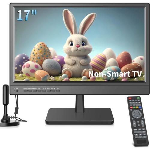Jexiop 17inch TV,Small Flat Screen TV with ATSC Digital Tuner-HDMI &USB Port in-Dual Power-12 Volt Charger Cable and AC Power Suitable-for Caravan,Kitchen,Bedroom