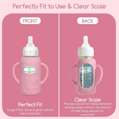 WAJIAYON 4 Pack Silicone Sleeves for Dr. Brown's Glass Baby Bottles -Drop Protection Easy-Grip Baby Bottle Sleeves Holder with Handles, Compatible with Dr. Brown's Newborn Glass Bottles 4 oz/120 ml