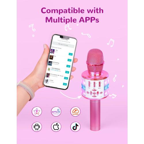 Amazmic Toys for Girls, Kids Karaoke Microphone Toddler Microphone for Kids with Lights, for Girls, Birthday Party Boys Toy Age 3 4 5 6 7 8 (Light Pink)