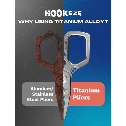 HOOK-EZE Titanium Fishing Pliers, 4.1 Saltwater Resistant Fishing Scissors,Tungsten Cutters, Knot Tying Tool with Lanyard, Split Ring Hook Remover, Gifts for Men