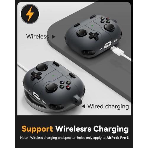 Game Case for AirPods Pro 3 Cover (2025),Classic Cool Funny Shock-Proof Protective Silicone AirPods Pro 3 Case with Cleaner Kit and Keychain for Airpods Pro 3rd Generation for Men Boy-Black