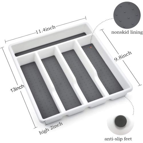 2 Pack HaWare Silverware Tray for Drawer with Five Sections, Flatware Organizer/Cutlery Holder with Soft Grip Lining and Non-slip Rubber Feet, Multi-Purpose Storage for Kitchen, Office, Bathroom Supplies