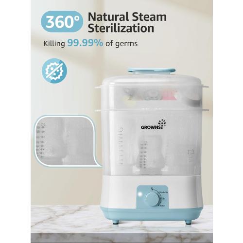 GROWNSY Bottle Sterilizer and Dryer, Electric Steam Baby Bottle Sterilizer, Bottle Sanitizer for Baby Bottles & Pacifiers, Breast Pump Parts Blue