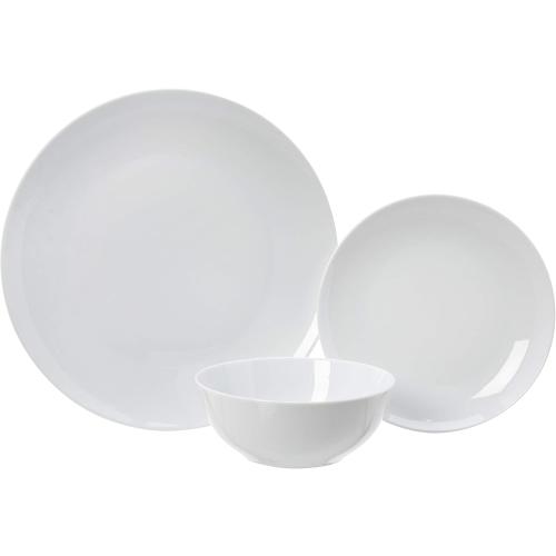 Amazon Basics 18-Piece Complete Kitchen Dinnerware Set, Microwave and Dishwasher Safe, Plates, Dishes, Bowls for Everyday Use, Service for 6, White Porcelain Coupe