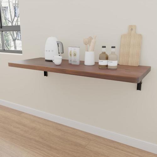 IAE Wall Mounted Folding Table with Pine Wood,36 x 14 Floating Wall Desk,Laundry Folding Table with Shelf Brackets,Fold Down Desk Shelf,Folding Workbench for Home,Dining,Laundry Room,Kitchen,Brown