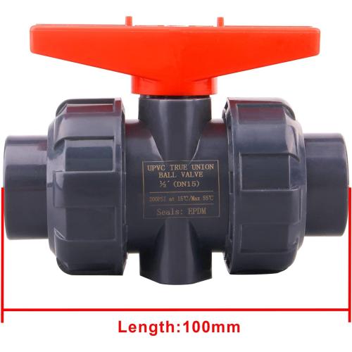 DERNORD PVC True Union Ball Valve with Full Port, EPDM O-Rings, and Reversible PTFE Seats,Rated at 200 PSI (1/2 inch Socket)