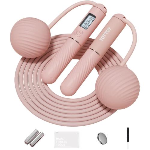YOTTOY Skipping Ropes for Adults -Cordless Counter Jump Rope with Large Cordless Ball-Weighted Jump Rope for Women with LCD Display