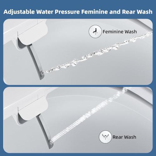 Clirass Bidet Toilet Seat, Soft Close Elongated Toilet Seat, Button control Feminine/Posterior Wash Switch, Knob Control Water Pressure,White Bidet Seat Attachment with Brass inlet