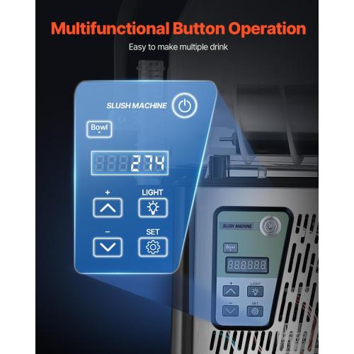 VEVOR Commercial Slushy Machine, Single Tank Frozen Drink Machine, Stainless Steel Margarita Smoothie Frozen Drink Maker, Slushie Maker for Home Party Restaurants Cafe Bars