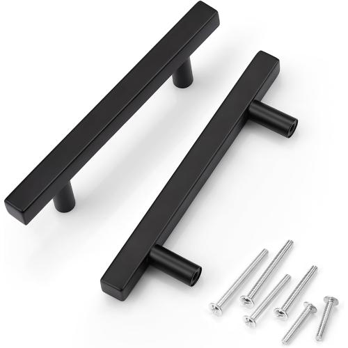 KNOBWELL 10 Pack 3-1/2 Black Kitchen Cabinet Pulls Square, 90mm Hole Center Stainless Steel Black Dresser Drawer Pulls 5-3/5 Overall Length