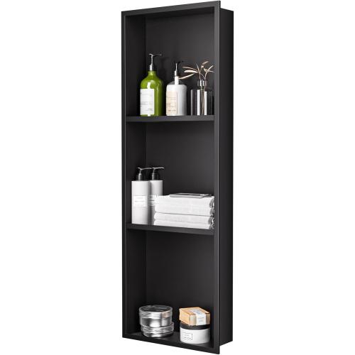 Stainless Steel Shower Niche 12 X 36，3-Tier Recessed Wall Niche No Tile Needed Shower Shelf for Bathroom Storage (4x12x36 Black)