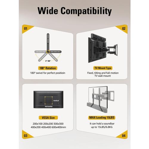 Mounting Dream Soundbar Mount Bracket for Mounting Above or Under TV Fits Most of Sound Bars Up to 15 Lbs, with Detachable Long Extension Plates MD5420