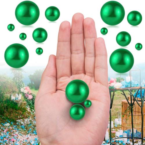 150Pcs Green Polished No Hole Faux Pearl Beads for Vase Filling Decorations, Plastic Pearls Vase Fillers, Table Scatters, Wedding Centerpiece, Home Decor, 8/14/20 mm