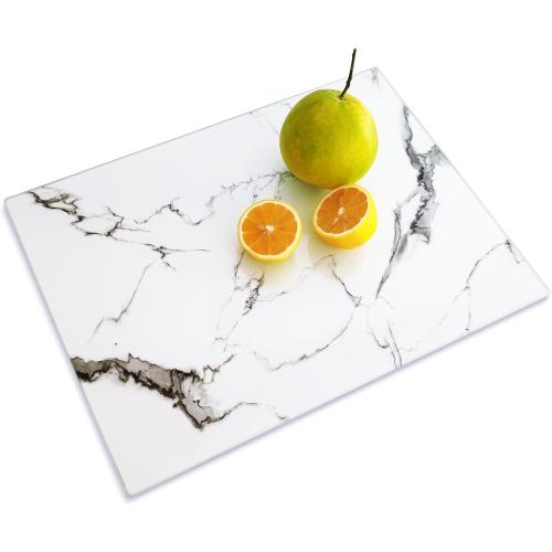 JAMBALAY Tempered Glass Cutting Board for Kitchen 12x 16 White Glass Cutting Board with Design, Marble Chopping Board with Non-Slip Foot, Heat & Shatter Resistant, Dishwasher