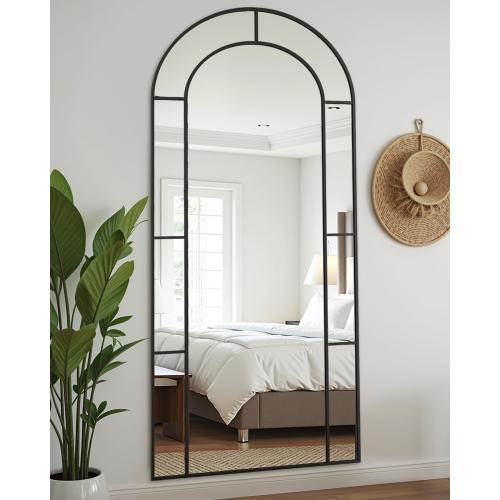 Antok 58 x 21 Full Length Mirror, Floor Mirror Arched Window Decorative Mirror, Metal Framed Decor Farmhouse Floor Mirrors Art Pane Mirrors Wall Decor for Bedroom, Living Room, Entryway Black