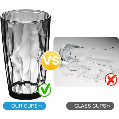 Top-spring Plastic Reusable Drinking Glasses Set of 8 | BPA-Free 16-Ounce Stackable Kitchen Plastic Water Tumblers Shatterproof Drinking Cups Grey