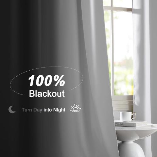 NICETOWN 100% Blackout Curtain Panels, Rod Pocket Window Curtains with Black Liner for Nursery, 84 inches Drop Cold and Full Light Blocking Draperies (White, 2 Pieces, 52 inches Wide Each Panel)