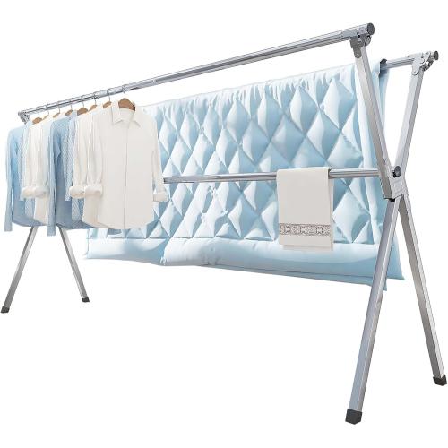 Vikaqi Clothes Drying Rack 79 Inches Folding Indoor Outdoor, Drying Rack Clothing Collapsible, Foldable Laundry Drying Rack, Heavy Duty Stainless Steel Clothesline, Garmet Rack, 20 Hooks 12 Clips