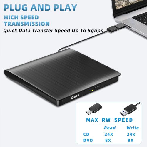 External DVD Drive USB 3.0 Type-C CD Burner Portable CD  /-RW Drive DVD Player for ROM Rewriter Burner Compatible with Laptop Desktop PC Windows MacBook Linux Mac OS