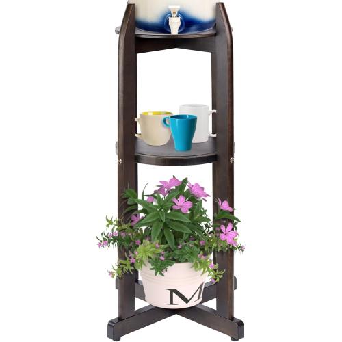 Natural Solid Wood Water Dispenser Floor Stand (32.8 Hight-11.2 Wide) Drink Dispenser Floor Stand with 2 Round Shelfs Included for 1-5 Gallon Water Bottles/Crocks, Water Jug (Walnut Color)
