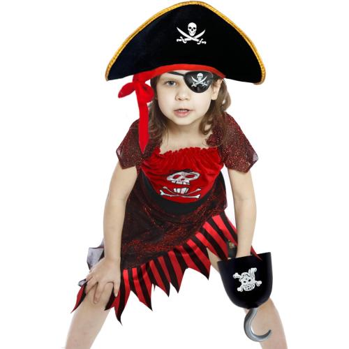 MEDIUM 5Pcs Pirate Costume Kids,Girls Pirate Costumes Halloween Pirate Dress Up Pirate Accessories for Kids Gift