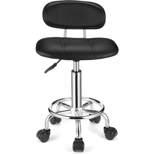 Square Rolling Stools with Backrest Height Adjustable Swivel Stool with Wheels Black