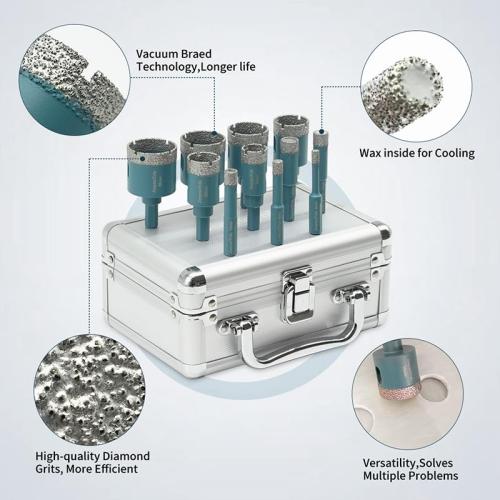 Daily Dry Hole Saw Diamond Drill Bit Set, 11PCs 6/8/10/12/14/20/25/28/32/35/38mm Drill Bits for Ceramic Tile Marble Porcelain with Trangle Shank Thread,Core Drill Bits,Tile Bit