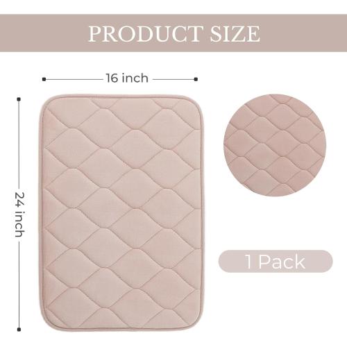 Memory Foam Bath Mat, Soft Velvet Bathroom Mats, Super Absorbent, Non-Slip, Thick Bath Rug for Bathroom, Toilet, Shower Machine Wash and Tub 16 X 24 Beige
