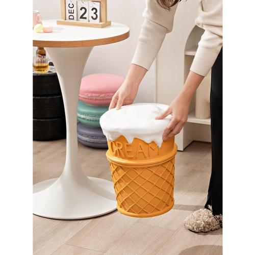 Simulated Food Stool, Resin Fruit Stool, Simulated Food Stools, Food-Shaped Footrest Stool Ottoman, Shoe Changing Stool for Home(Cream)