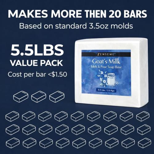 ZenseMe 5.5 LBS Goats Milk Soap Base - Melt and Pour Supplies Kit for Soap Making - SLS/SLES & PEG free - Gentle & Foamy - Make Your Own Bulk For Adult Soapmaker - Easy to Cut