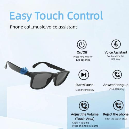 Smart Bluetooth Glasses, Smart Wireless Headphone Sunglasses for Men &Women with Built-in Speakers, Outdoor UV Protection,Touch &Voice Control, Hands-Free Calls