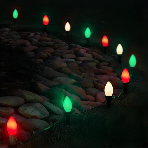 25Ft C7 LED Christmas Multicolor String Lights with 27 Red Green White LED Bulbs, Outdoor Hanging Vintage Christmas Lights Waterproof for Xmas Tree Roofline Wedding Party Holiday Decor-Red/Green/White