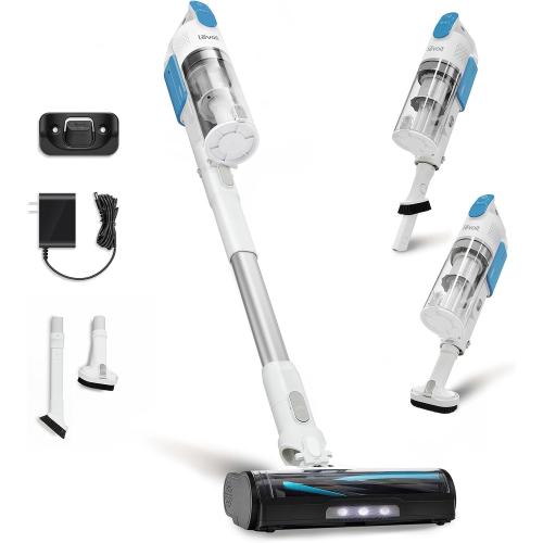 LEVOIT Cordless Stick Vacuum, Anti-Tangle, LED Headlights, Removable Battery, Self-Standing, Strong Suction, for Pet Hair, Hard Floor, Carpet, LVAC-200 White&Blue