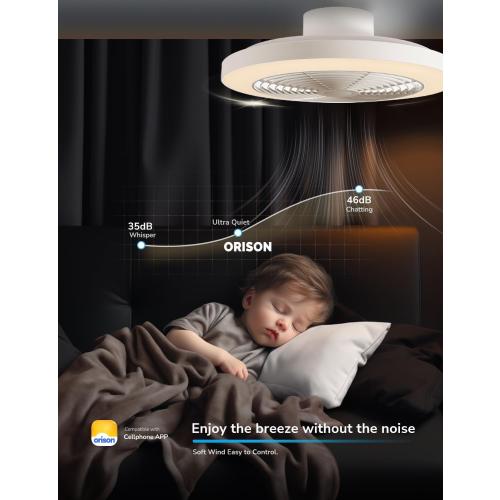 WHITE Orison Ceiling Fans with Lights, Low Profile Ceiling Fan with Lights and Remote, 6 Wind Speeds Smart Flush Mount Ceiling Fan for Bedroom, Kids Room and Living Room 19.7 (White)