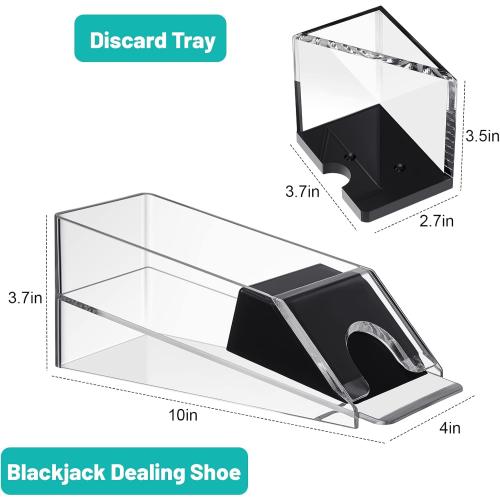 Honoson Blackjack Shoe and Discard Tray Clear Acrylic Blackjack Dealing Shoe Card Dispenser for Playing Cards Discard Holder Trays for Game Poker Accessories(4 Deck)
