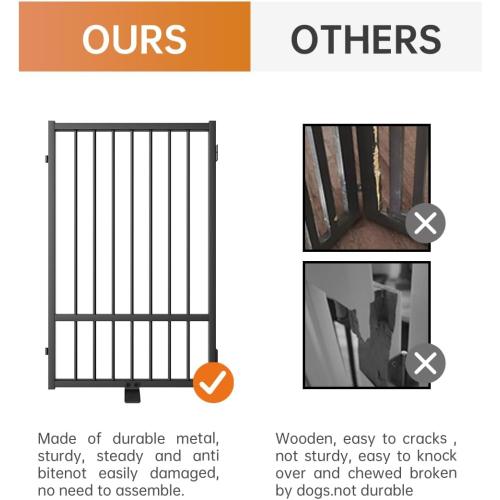 Full Metal Freestanding Dog Gate with Door, 32''Height Foldable Pet Dog Fence for Indoor & Outdoor, 2 Panels Extra Wide Free Standing TallDog Gates for Doorways,House,Stairs,Porch,Deck,Yard