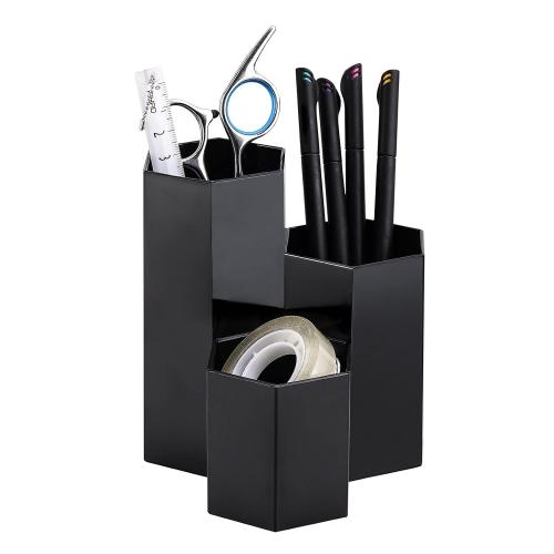 LoveBB Makeup Brush Holder Organizer, 3 Slot Plastic Cosmetics Brushes Pen Storage Solution, Black