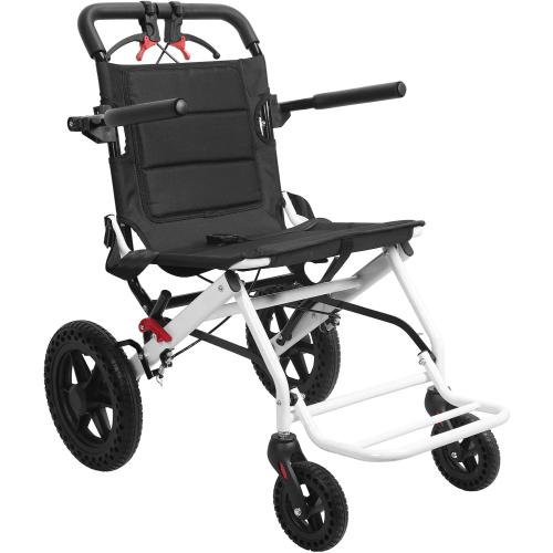 BLACK Ultra-Light Folding Transport Wheelchair for Adults & Seniors, 20 Portable Wheelchair with Telescopic Handle & 12 Solid Wheels 120kg Capacity Compact for Tight Spaces (Only 14lbs) White M