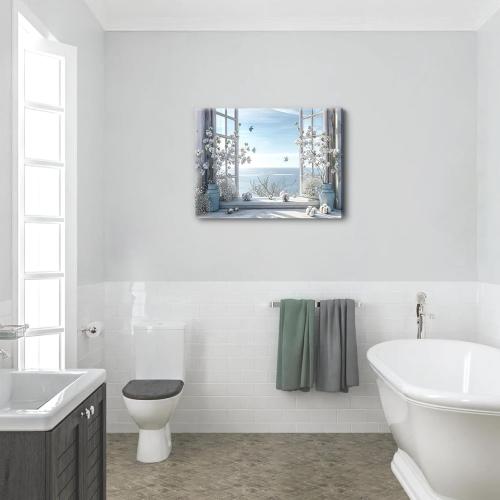 Birnsen Coastal Flower Bathroom Canvas Wall Art (Canvas, 36L x 24W)