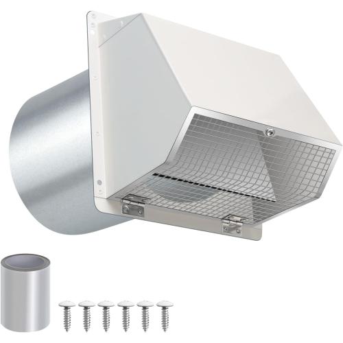 6 Inch Hooded Wall Vent with Screen and Damper,6 Vent Hood Wall Exhaust Vent Cover,Dryer Vent Cover Outside,6Vent Cover Exterior Wall Vent Cap for Range Hood Kitchen Air Ventilation,Galvanized Steel