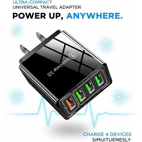 Phone Charger, 4-Port Wall with Intelligent Temperature Control, Intelligent Temperature Charging Universal Compatibility, Portable Charger, Fast Charging Block (Black*2pcs)
