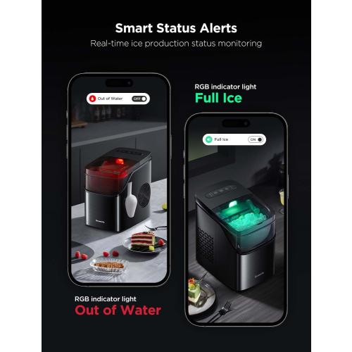 GoveeLife Smart Ice Maker Countertop, Portable Ice Machine with Voice Control, 9 Ice Cubes in 6 Minutes 3 Sizes, 26lbs/24Hrs, Self Cleaning RGB Lights, Quiet Ice Maker with Scoop for Kitchen Black