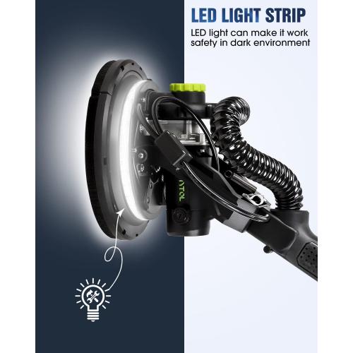 Drywall Sander, 7.2A Electric Drywall Sander with Vacuum Dust Collection, LED Light, 6 Variable Speed Digital Display 900-1800RPM, Foldable & Extendable Handle, 9 Sanding Discs&3 Grid Sandpaper