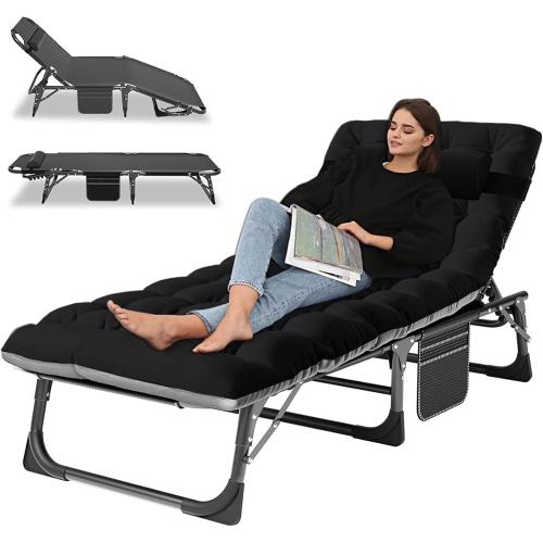 ‼️COLORS MAY VARY‼️COULD HAVE STAINS OR MISSING ITEMS ❗Portable Folding Camping Cot with Mattress and Pillow for Adults | 5-Position Adjustable Patio Lounge Chairs, 440LB Heavy Duty Lounge Chaise Chair for Camping, Poolside, Beach, Garden, Office