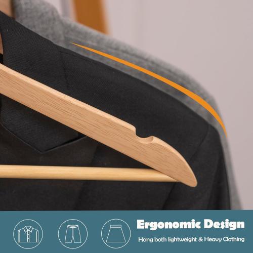 ELONG HOME Solid Wooden Hangers  Wood Suit Hangers with Extra Smooth Finish, Precisely Cut Notches and Chrome Swivel Hook, Clothes Hangers for Shirt Coat Jacket Dress, Natural
